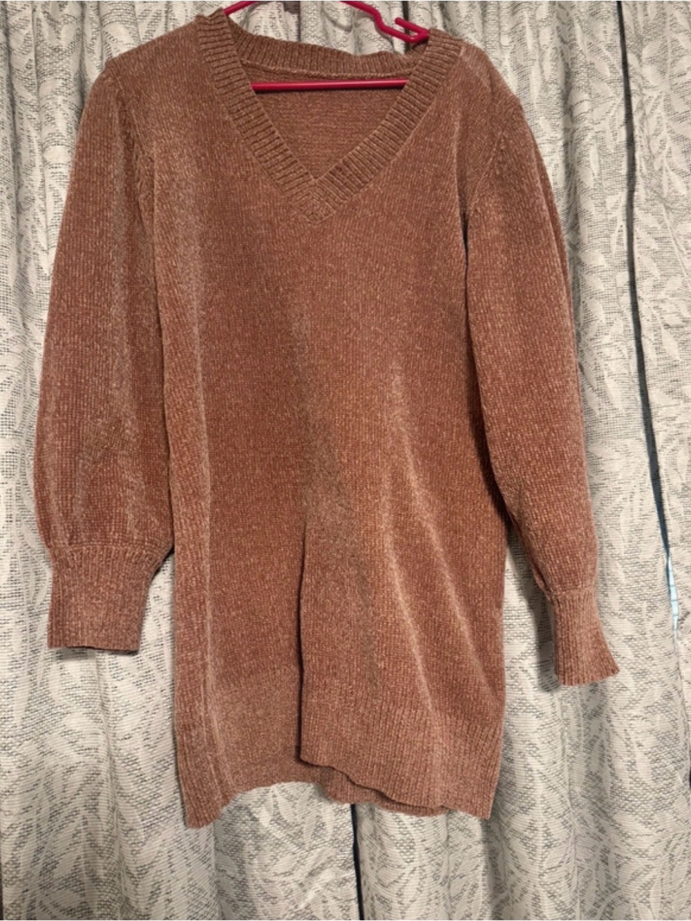 SHEIN Rust Chenille V-Neck Sweater
